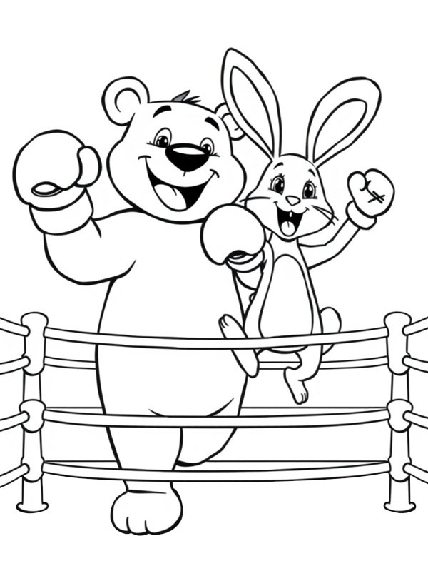 Orso e coniglio sul ring disegno da colorare