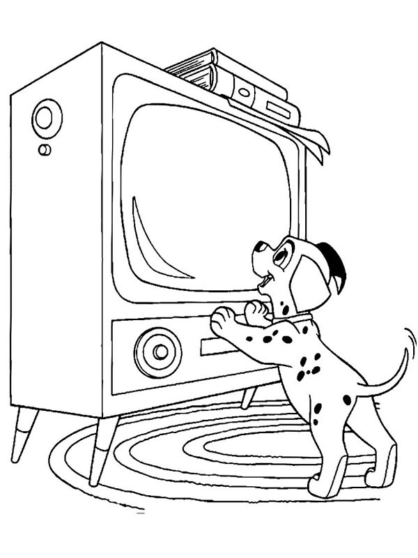 Il dalmata guarda la tv disegno da colorare