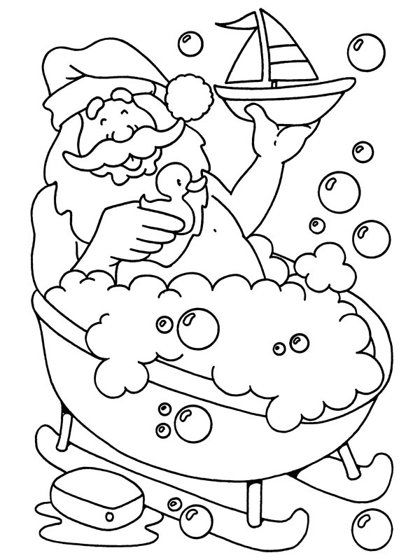 Babbo Natale nella vasca disegno da colorare