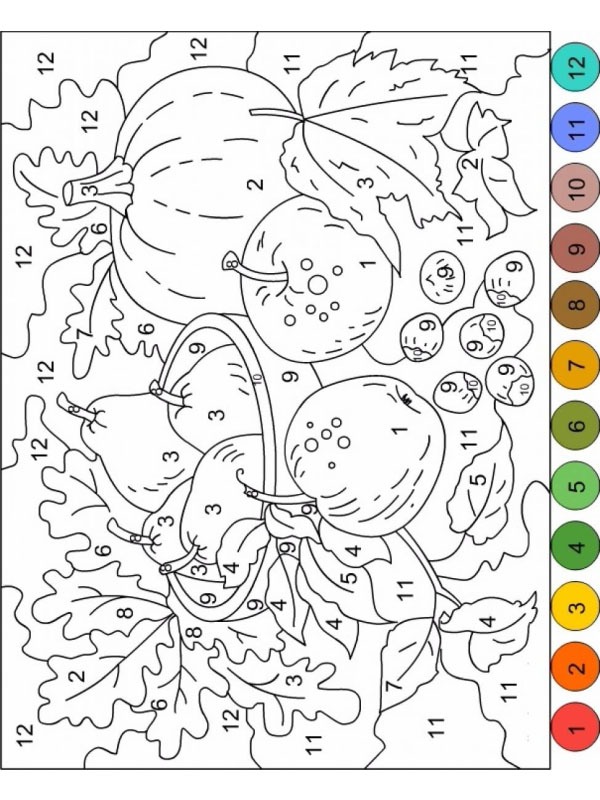 Colora la frutta in base al numero disegno da colorare