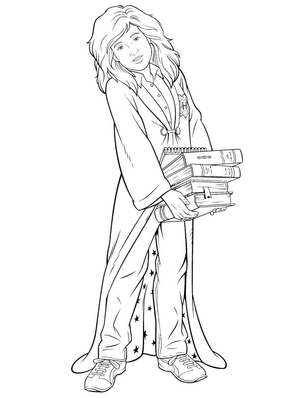 Hermione Granger con i libri disegno da colorare