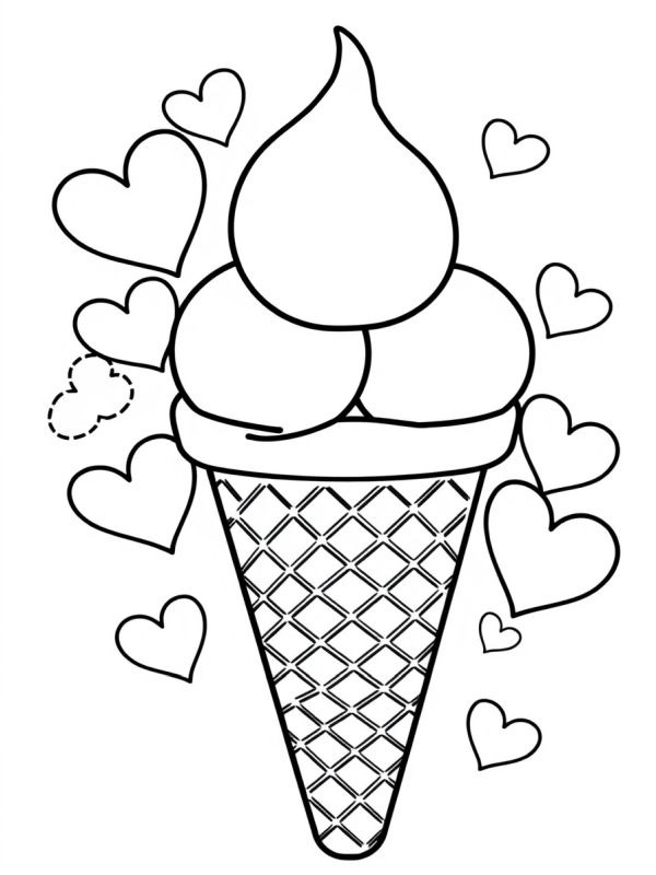 Gelato con cuori disegno da colorare