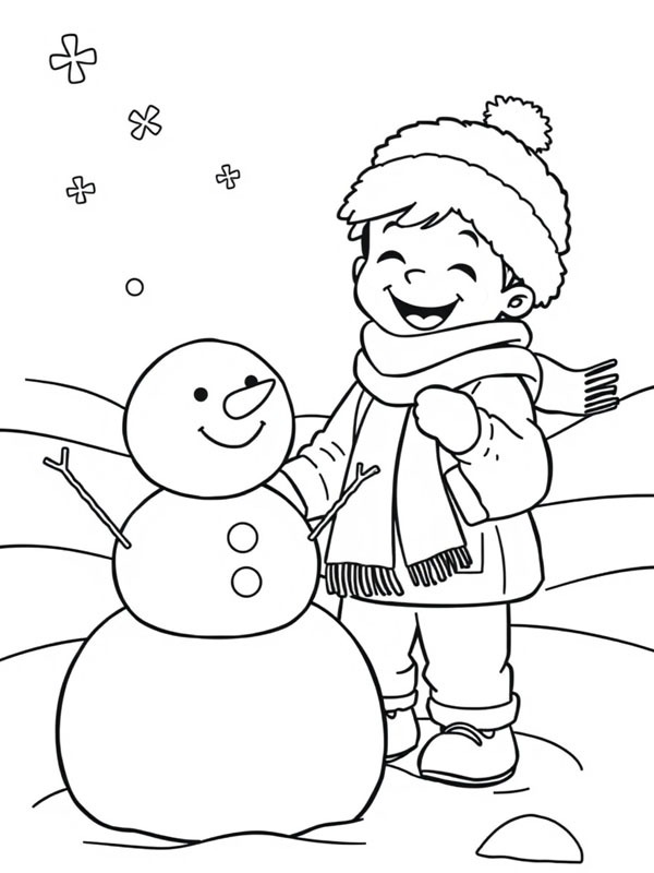 Un bambino gioca nella neve disegno da colorare