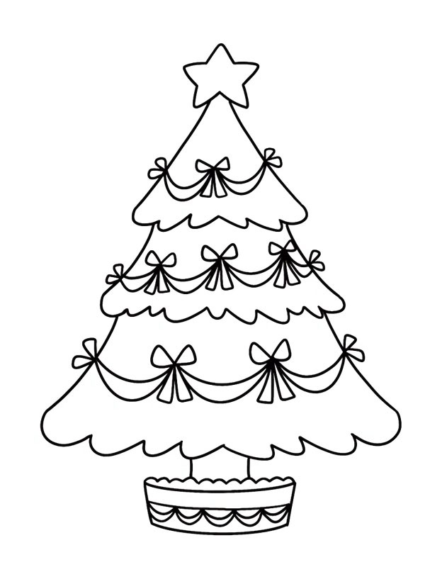 Albero di Natale con fiocchi disegno da colorare