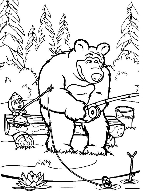 Masha e orso pescano disegno da colorare