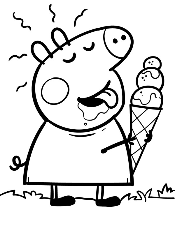 Peppa Pig lecca il cono gelato disegno da colorare