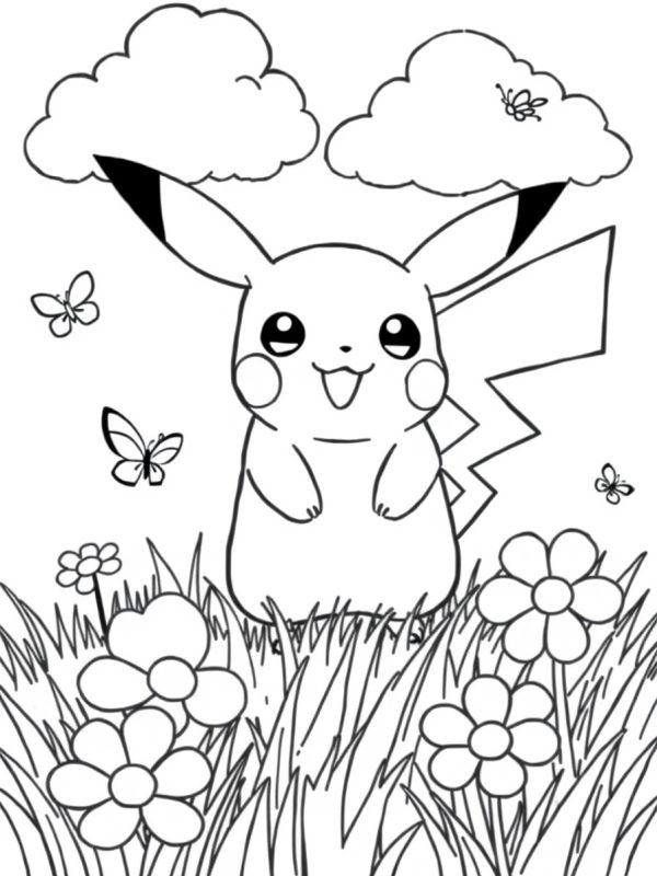 Pikachu nell'erba disegno da colorare