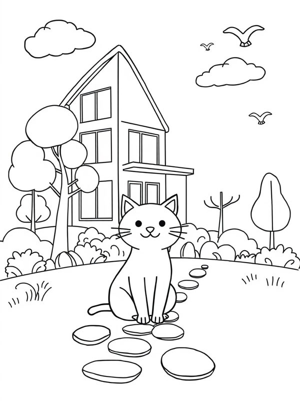 Gatto in giardino disegno da colorare