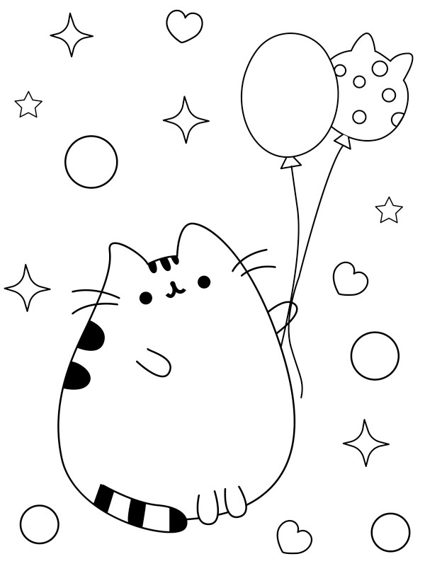 Pusheen con palloncini disegno da colorare