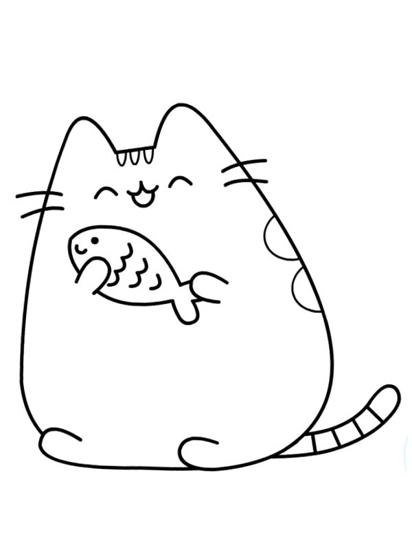 Pusheen con pesce disegno da colorare