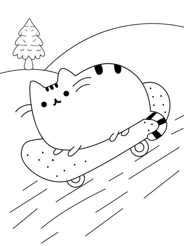 Pusheen sullo skateboard disegno da colorare