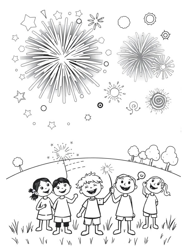 Guardare i fuochi d'artificio disegno da colorare